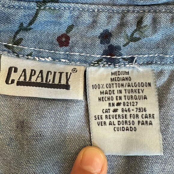 Vintage Floral Printed Denim Button Up Shirt Women's - Picture 4 of 4